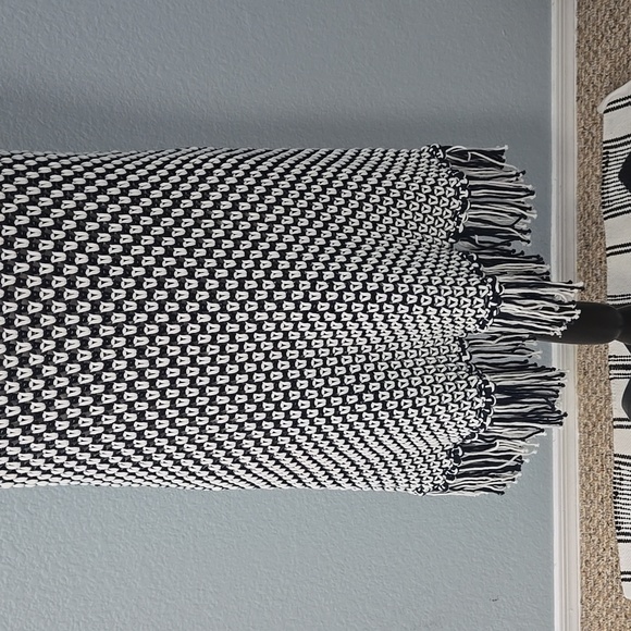 SOFT SURROUNDINGS Bambado Fringe Halter Tank Top Navy White Knit LARGE MiniDress - Picture 5 of 13